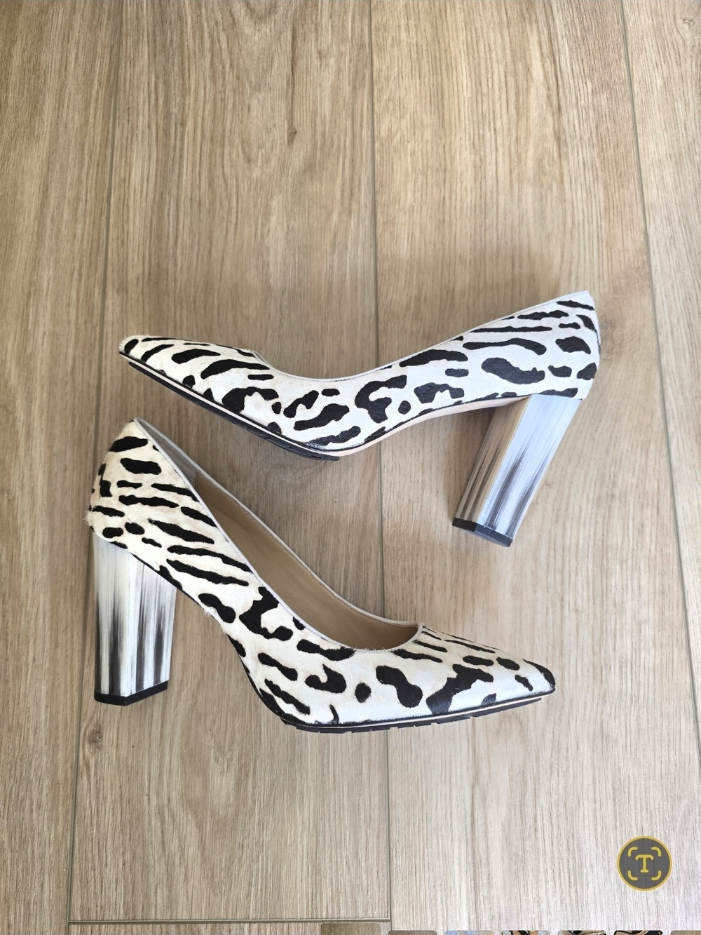 Donald J. Pliner Black and White Animal Print Block Heel Pumps
